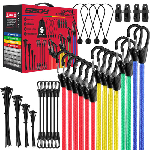 60-Piece Bungee Cords Assorted Sizes - 10" 18" 24" 32" 40" Bungee Cords with Hooks, Heavy Duty Outdoor, Large Medium Small Mini Elastic Canopy Tarp Bungee Ball Ties Tarp Clips Organizer