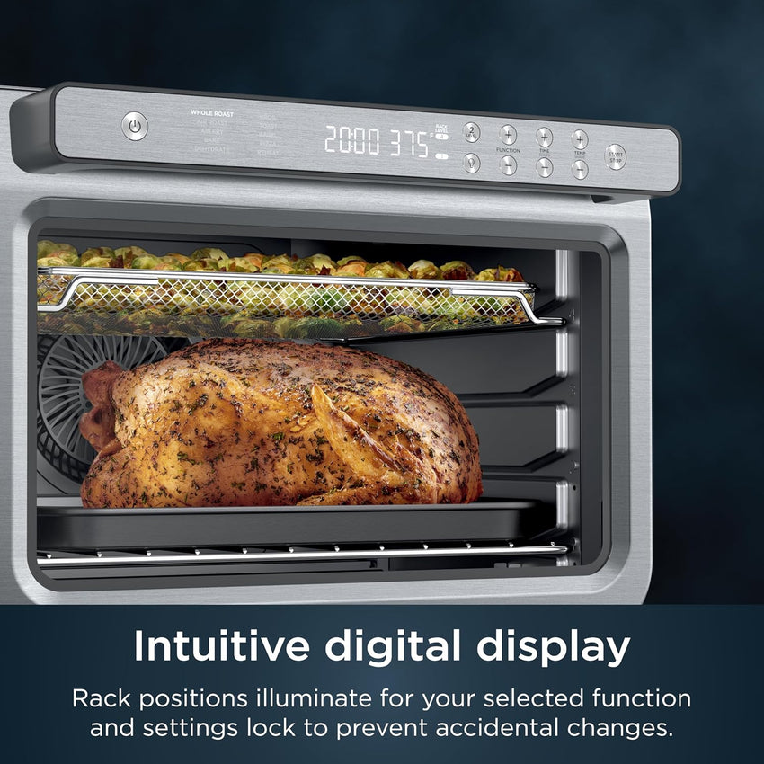 Ninja Air Fryer & Toaster Oven | Prestige Smart XL Countertop Oven | Bakes up to 20 Cookies, Fits up to a 12lb Turkey | Pizza, Toast, Bake, Air Fry & Reheat | 1800 Watts | Stainless Steel | DT501