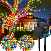 Minetom Solar String Lights Outdoor Waterproof- 40 FT 100 LED Solar Powered String Lights with 8 Lighting Modes, IP65 Waterproof Solar Christmas Lights for Outdoor Outside Tree Party Decor, Warm White