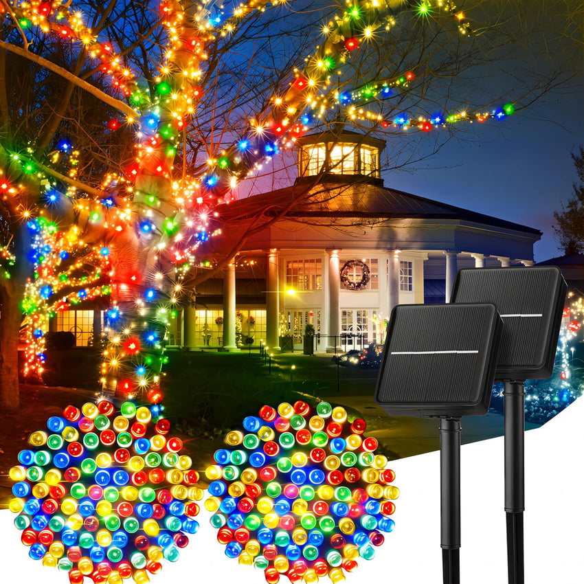 Minetom Solar String Lights Outdoor Waterproof- 40 FT 100 LED Solar Powered String Lights with 8 Lighting Modes, IP65 Waterproof Solar Christmas Lights for Outdoor Outside Tree Party Decor, Warm White