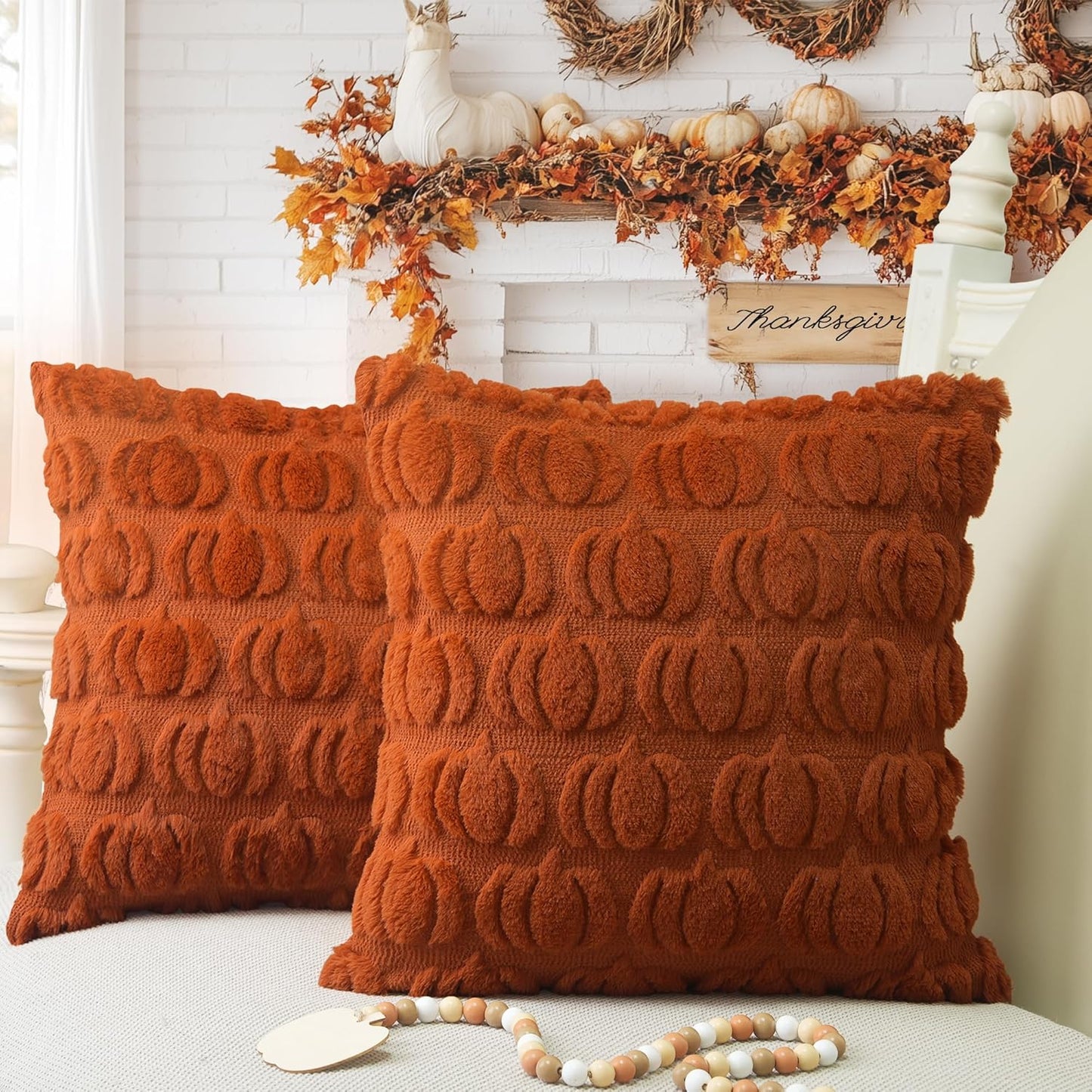 GEEORY Christmas Pillow Covers 18x18 Inch Set of 2, Christmas Decorations Xmas Tree Soft Plush Fluffy Faux Fur Decorative Throw Pillows Rustic Winter Decor Cushion Case Beige Brown GC034-18