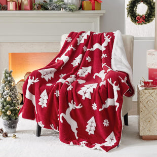 Bedsure Christmas Throw Blanket for Couch - Christmas Decorations Gifts for Women, Warm Sherpa Deer Throw Blanket, Red 50"x60"