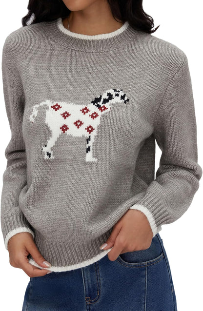 CIDER Women's Fall Sweaters Long Sleeve Cute Sweaters Bear Graphic Crewneck Soft Knit Casual Cropped Pullover