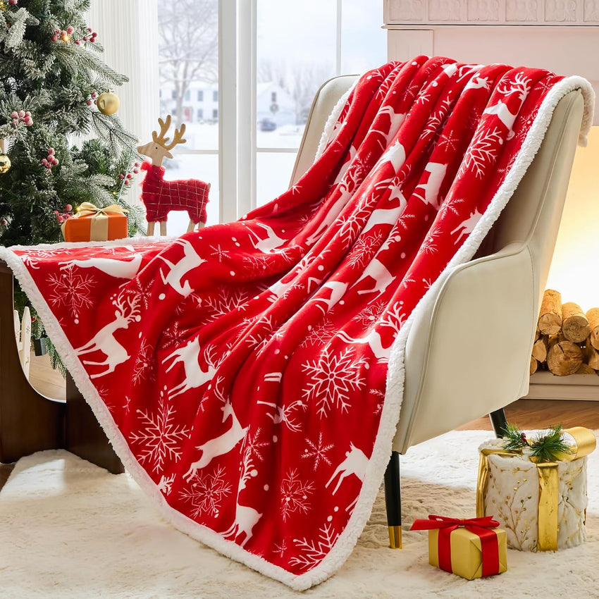 Christmas Throw Blanket, Christmas Decorations Gifts for Women, Sherpa Flannel Fleece Winter Holiday Blanket, Fluffy Cozy Soft Christams Throws for Couch Sofa Bed, ChristamsRhombus, 50" X 60"