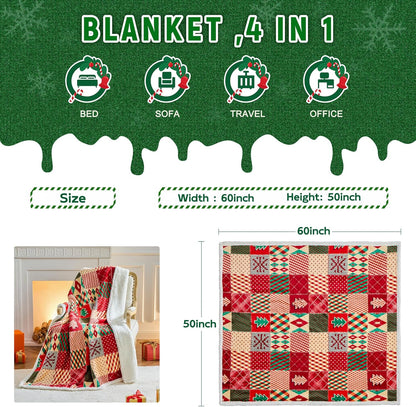 Christmas Throw Blanket, Christmas Decorations Gifts for Women, Sherpa Flannel Fleece Winter Holiday Blanket, Fluffy Cozy Soft Christams Throws for Couch Sofa Bed, ChristamsRhombus, 50" X 60"