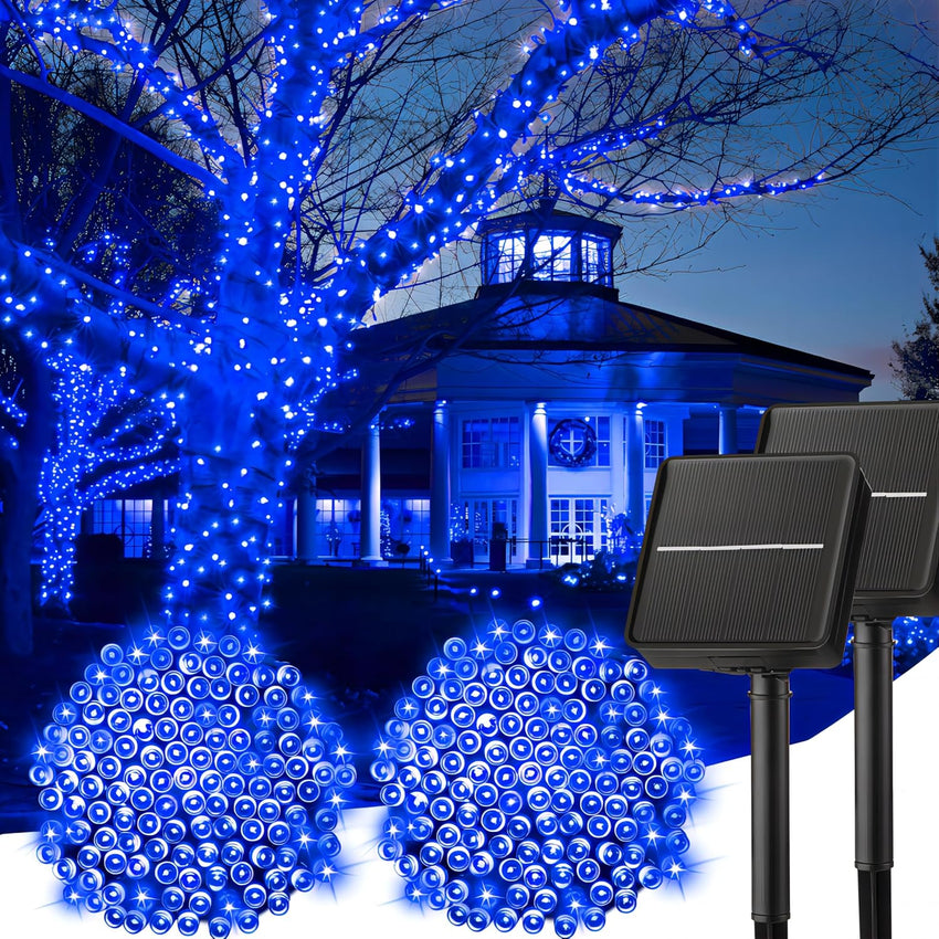 Minetom Solar String Lights Outdoor Waterproof- 40 FT 100 LED Solar Powered String Lights with 8 Lighting Modes, IP65 Waterproof Solar Christmas Lights for Outdoor Outside Tree Party Decor, Warm White