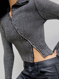 CIDER Zipper Cardigan Sweaters for Women Trendy Stand Collar Rivet Cardigans Split Long Sleeve Fall Winter