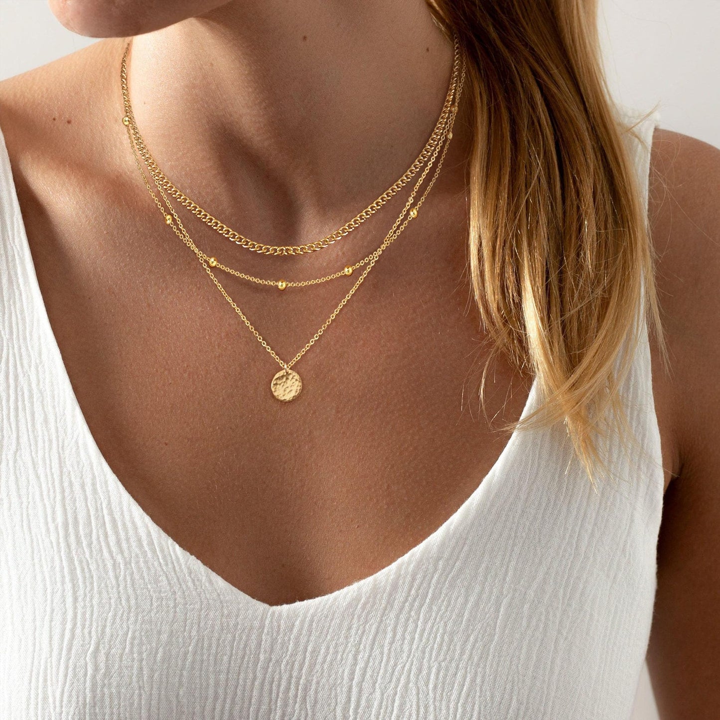 Layered Necklaces for Women, Dainty 14K Gold Plated Circle Peadant Chain Necklace Set Simple Paperclip Stacked Necklaces for Women Trendy Gold Jewelry