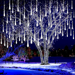 Kwaiffeo Christmas Lights Outdoor, 8 Tubes Meteor Shower Lights LED Snow Falling Icicle Cascading Light for Xmas Tree Wedding Decoration Party, UL Plug, White
