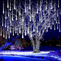 Kwaiffeo Christmas Lights Outdoor, 8 Tubes Meteor Shower Lights LED Snow Falling Icicle Cascading Light for Xmas Tree Wedding Decoration Party, UL Plug, White