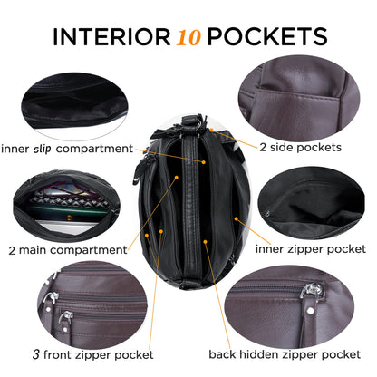 ELDA 10 Pockets Crossbody Purses for Women Medium Pocketbooks Lightweight Ladies Satchel Bag Multi Pocket Shoulder Handbag