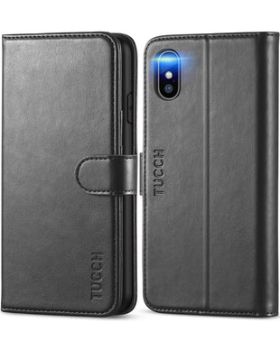 TUCCH Case Wallet for iPhone Xs Max, PU Leather Flip Cover with RFID Blocking Card Slot, Stand [Auto Wake/Sleep] Wireless Charging Shockproof TPU Shell Compatible with iPhone Xs Max 6.5", Black