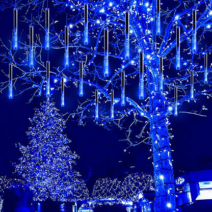 Kwaiffeo Christmas Lights Outdoor, 8 Tubes Meteor Shower Lights LED Snow Falling Icicle Cascading Light for Xmas Tree Wedding Decoration Party, UL Plug, White