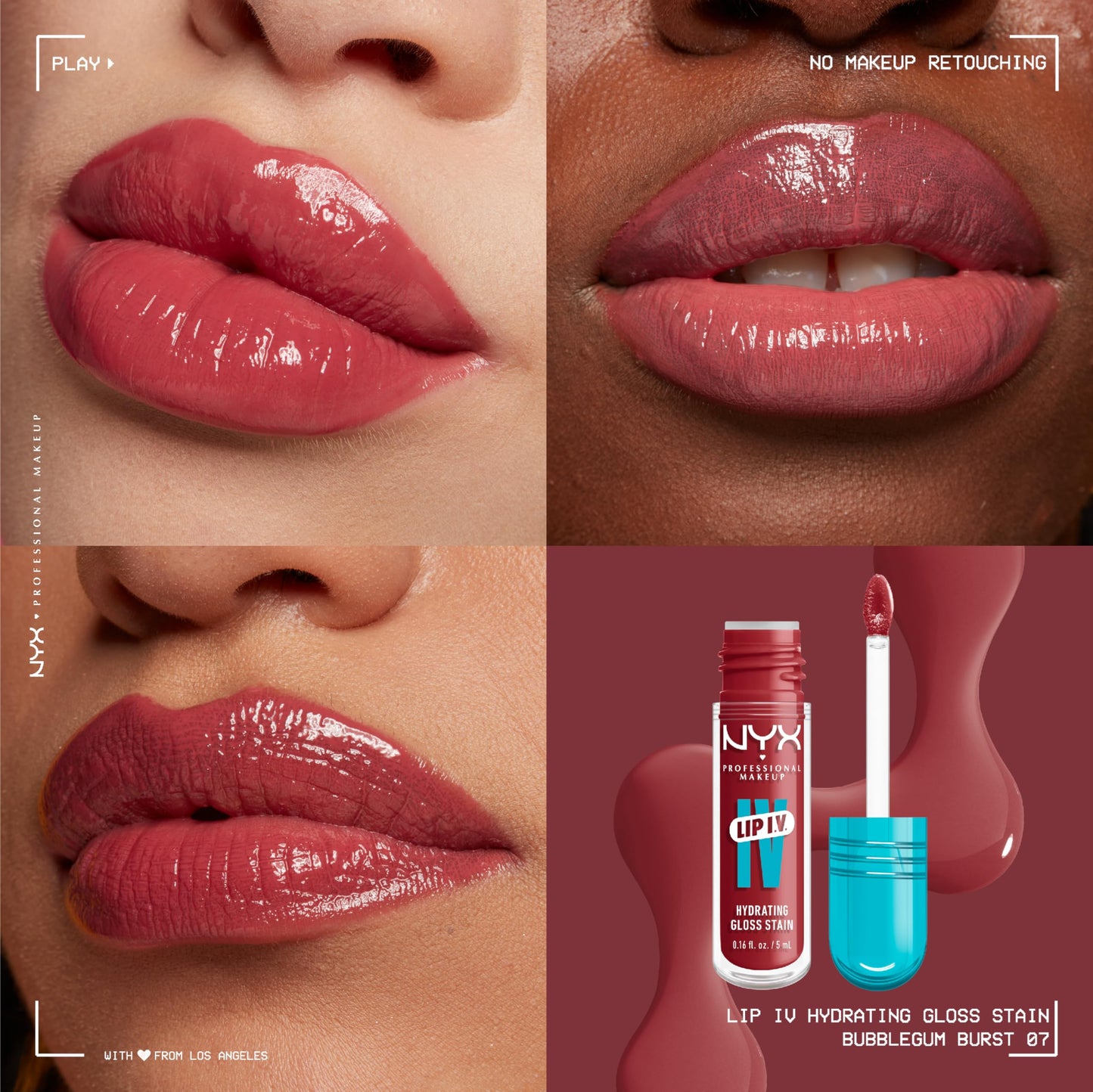 NYX PROFESSIONAL MAKEUP Lip IV Hydrating Glossy Lip Stain with 12HR Hydration - Drippin In Rose (Pink)