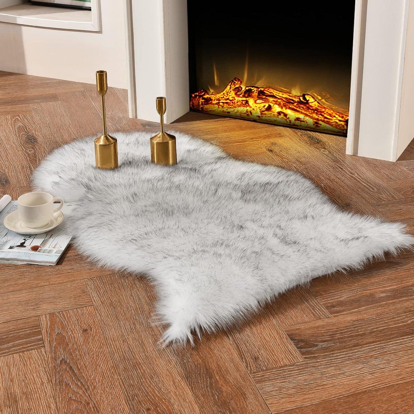 duduta White Faux Sheepskin Throw Rug 2x3 ft, Fluffy Shag Fur Chair Cover Small Bedside Dorm Rug Non Slip Washable