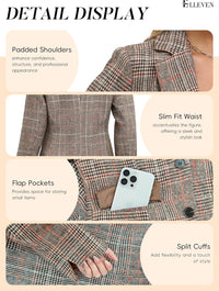 ELLEVEN Women's Lapel Collar Plaid 2 Button Boyfriend Blazer Suit Houndstooth Work Office Blazer Jacket