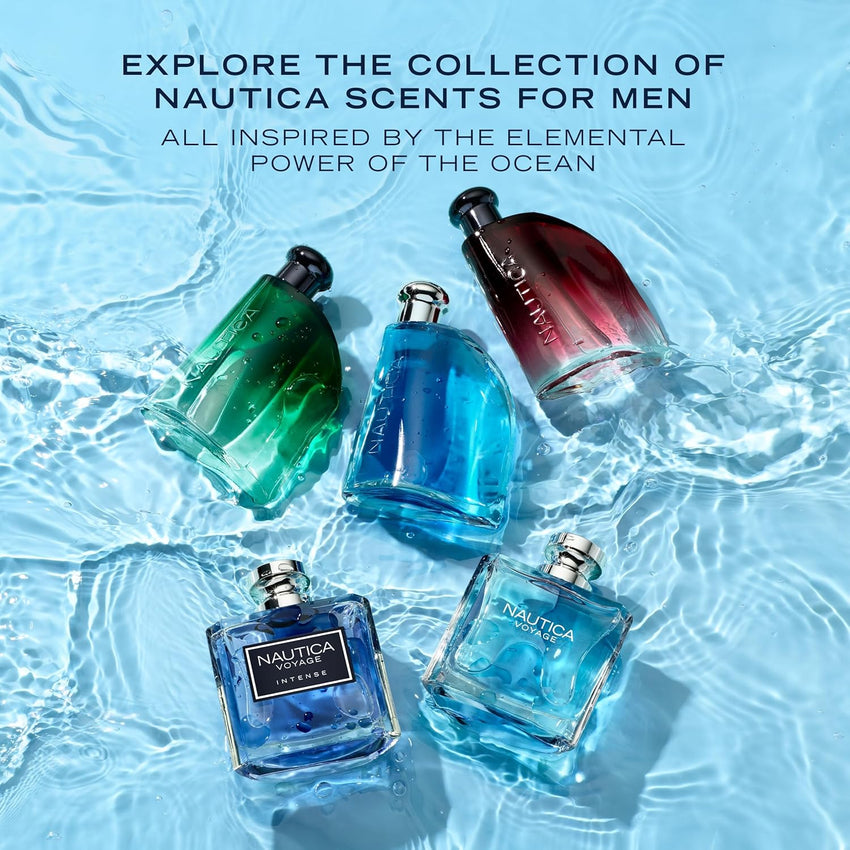 Nautica Voyage Eau De Toilette, Cologne and Fragrance For Men, Fresh, Romantic, Fruity Scent Woody, Aquatic Notes of Apple, Water Lotus, Cedarwood, and Musk Ideal Day Wear, Long Lasting 3.3Fl oz