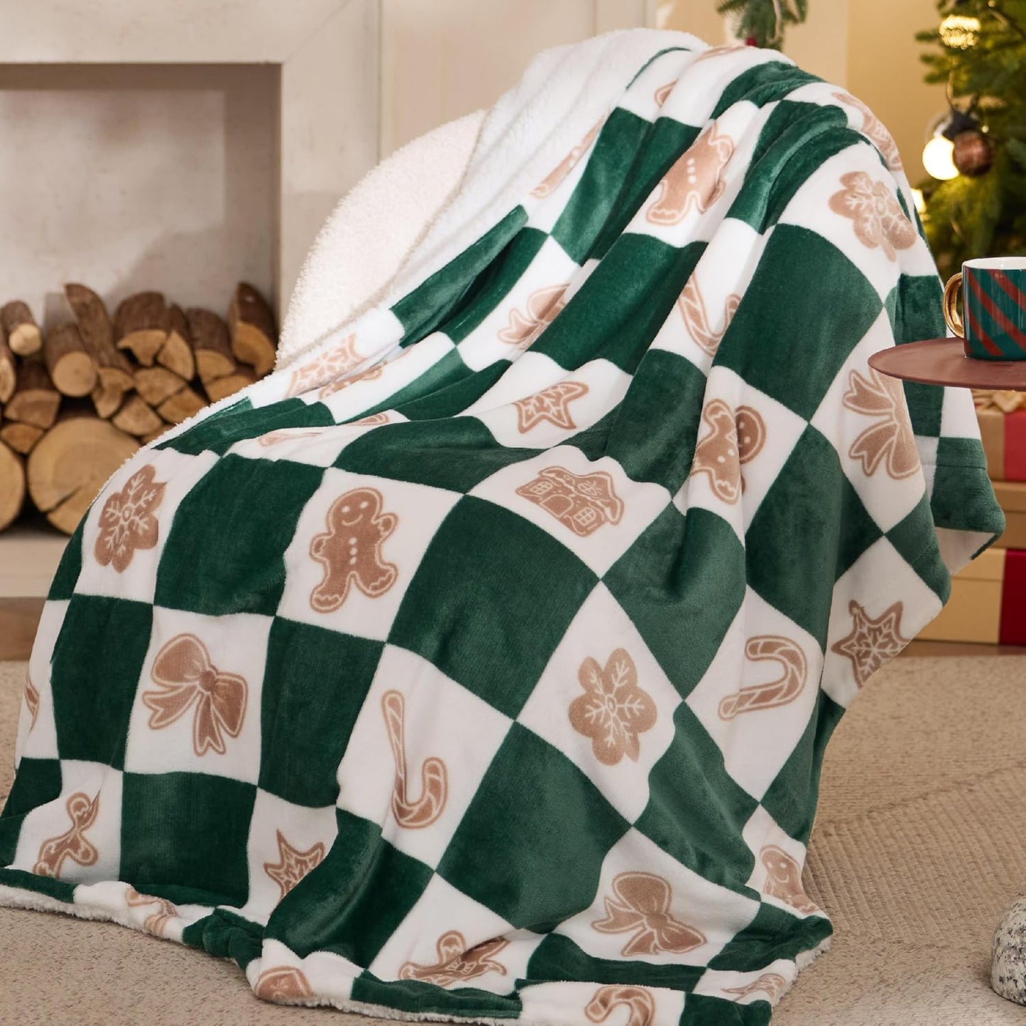 Bedsure Christmas Throw Blanket for Couch - Christmas Decorations Gifts for Women, Warm Sherpa Deer Throw Blanket, Red 50"x60"