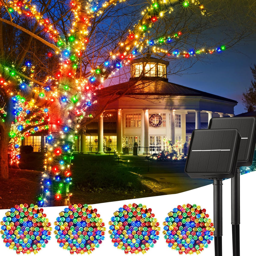 Minetom Solar String Lights Outdoor Waterproof- 40 FT 100 LED Solar Powered String Lights with 8 Lighting Modes, IP65 Waterproof Solar Christmas Lights for Outdoor Outside Tree Party Decor, Warm White