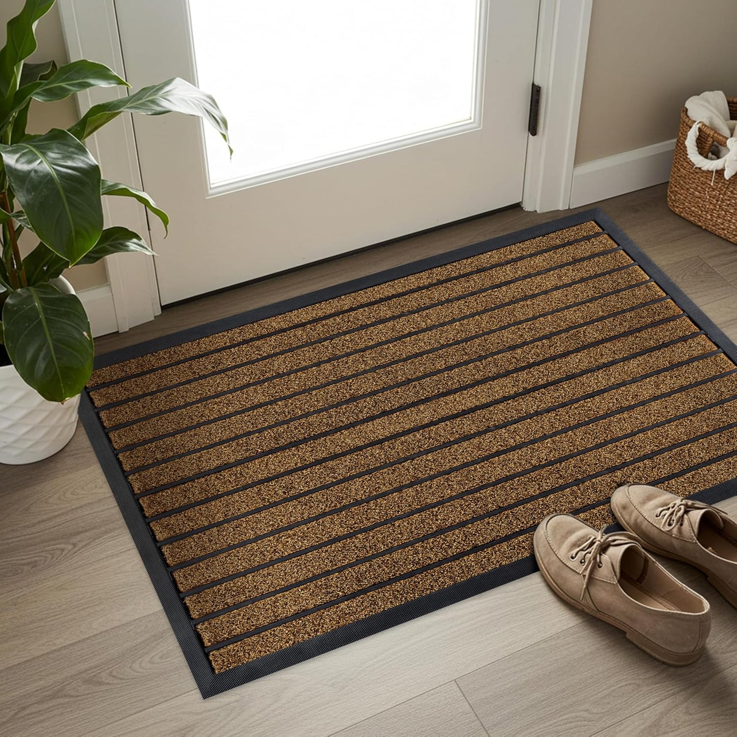 ubdyo Extra Durable Door Mat - Dirt Trapping Outdoor Welcome Mats - Non-Slip Outdoor Indoor Entrance - Low Profile Front Doormat (30" x 17", Bright Brown)
