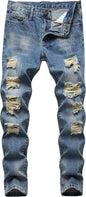 Boy's Skinny Fit Ripped Destroyed Distressed Stretch Slim Jeans Pants