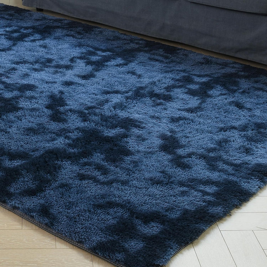 duduta Navy Blue Fluffy Plush Runner Rugs 2x6 ft Tie Dye Rectangle Shag Rug for Bedroom Dorm Living Room Kids Room, Machine Washable Anti-Slip