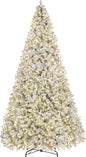 Yaheetech 6ft Snow Flocked Pre-lit Christmas Tree with 250 Warm White Lights, 820 Lush Branch Tips & Quick-Assembly Hinged Design, Full Artificial Xmas Tree for Winter Holiday Décor, Green & White