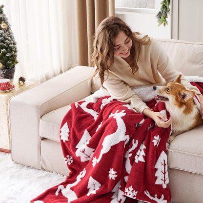 Bedsure Christmas Throw Blanket for Couch - Christmas Decorations Gifts for Women, Warm Sherpa Deer Throw Blanket, Red 50"x60"