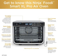 Ninja DT251 Foodi 10-in-1 Smart XL Air Fry Oven, Bake, Broil, Toast, Roast, Digital Toaster, Thermometer, True Surround Convection up to 450°F, includes 6 trays & Recipe Guide, Silver