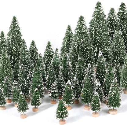 30Pcs Christmas Decorations Mini Christmas Trees, Artificial Christmas Tree Bottle Brush Trees with Wooden Base for Christmas Decor Christmas Party Home Table Craft