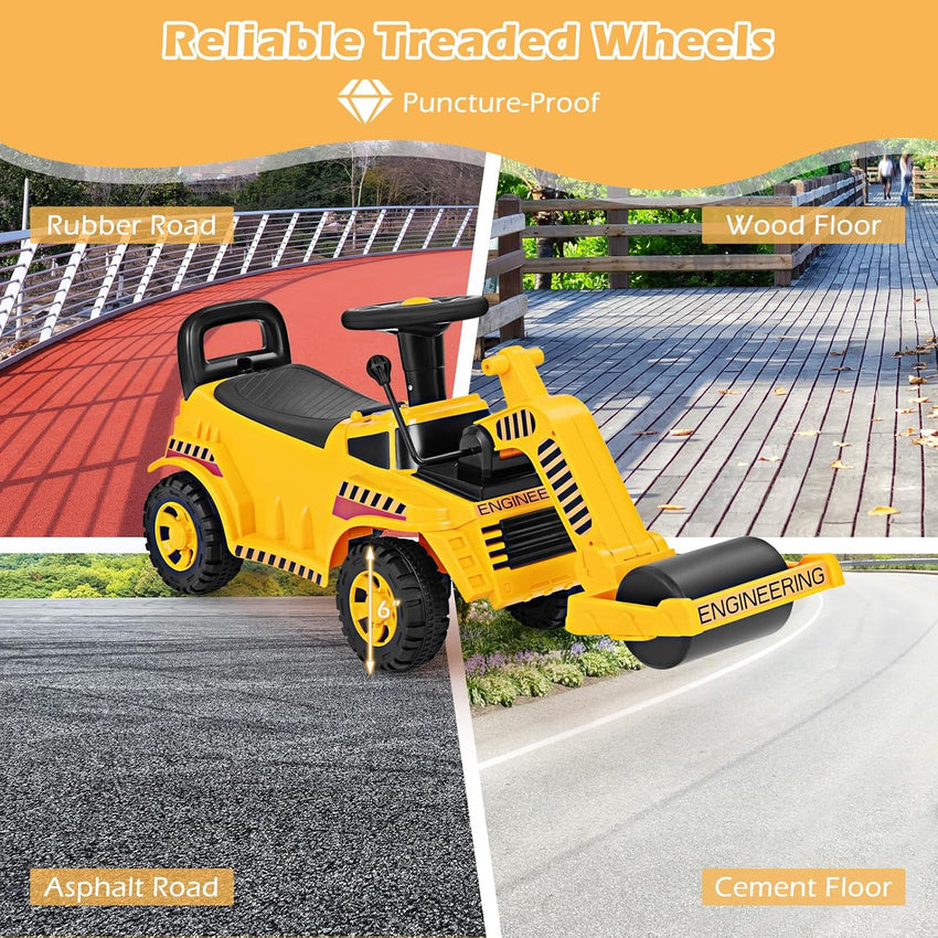 HONEY JOY Ride On Road Roller, Ride On Push Car for Toddlers, Adjustable Arm, Sound, Under-Seat Storage, Outdoor Ride on Construction Vehicle for Kids, No Power Ride On Toy for Boys Girls, Yellow