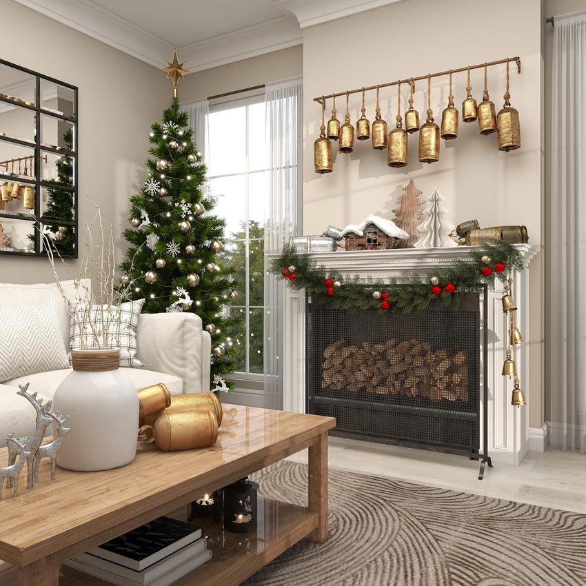 Deco 79 Rustic Metal Cowbell Decorative Bells, 4" x 3" x 29.01", Gold