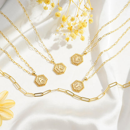 M MOOHAM Dainty Initial Necklaces for Women, 14K-Gold-Plated Layering Necklace for Women Cute Hexagon Letter Initial Necklace Layered Necklaces for Womens Teen Girl Gifts