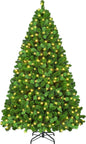 Yaheetech 6ft Snow Flocked Pre-lit Christmas Tree with 250 Warm White Lights, 820 Lush Branch Tips & Quick-Assembly Hinged Design, Full Artificial Xmas Tree for Winter Holiday Décor, Green & White