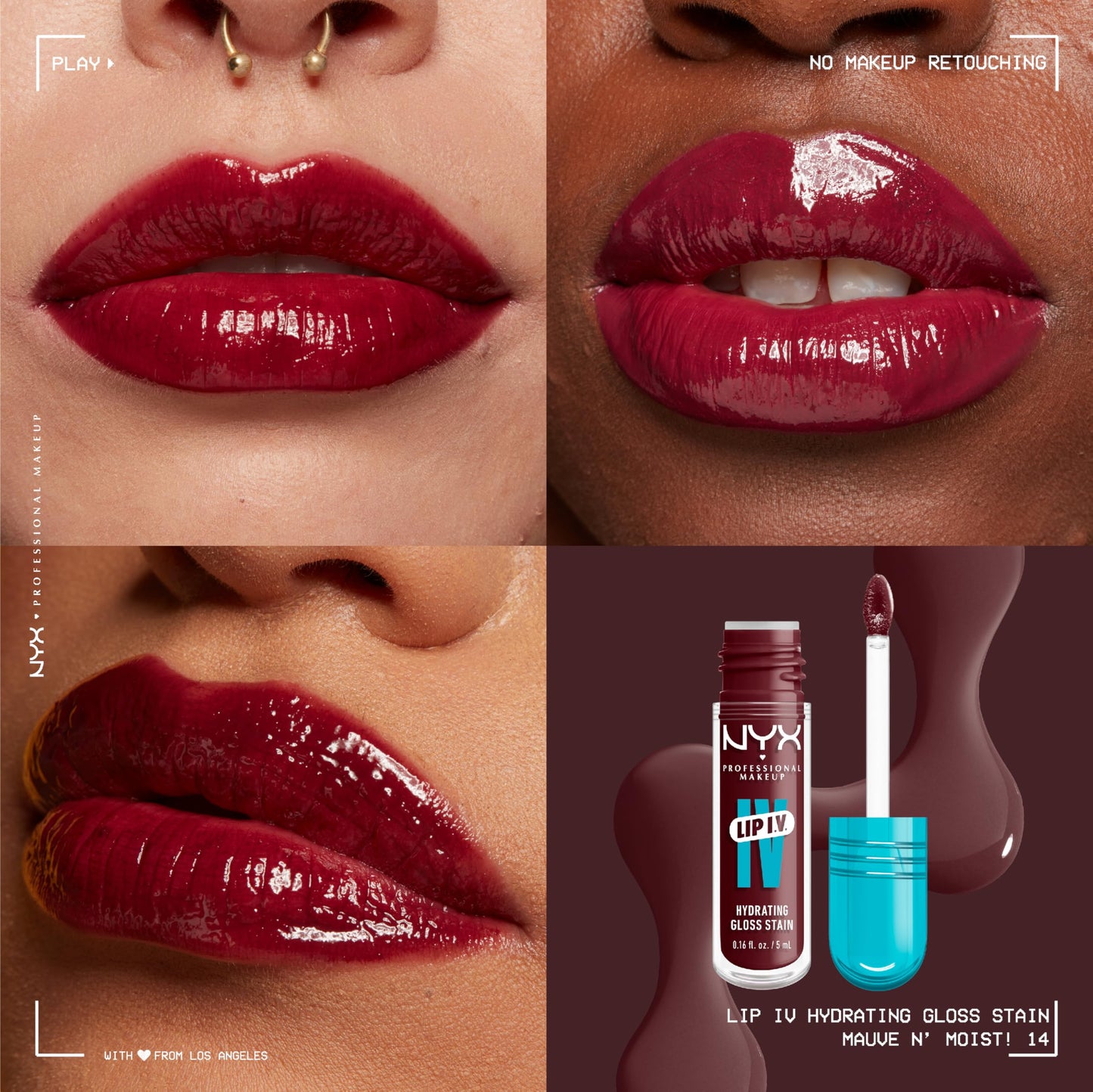 NYX PROFESSIONAL MAKEUP Lip IV Hydrating Glossy Lip Stain with 12HR Hydration - Drippin In Rose (Pink)