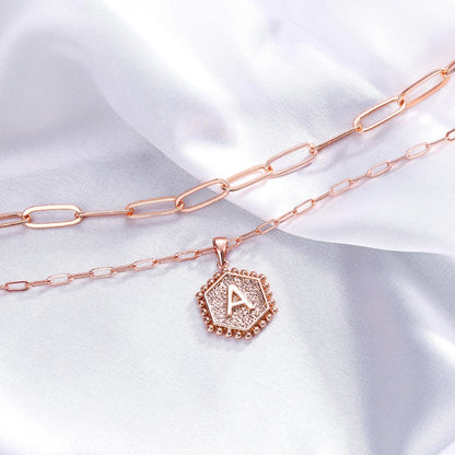 M MOOHAM Dainty Initial Necklaces for Women, 14K-Gold-Plated Layering Necklace for Women Cute Hexagon Letter Initial Necklace Layered Necklaces for Womens Teen Girl Gifts