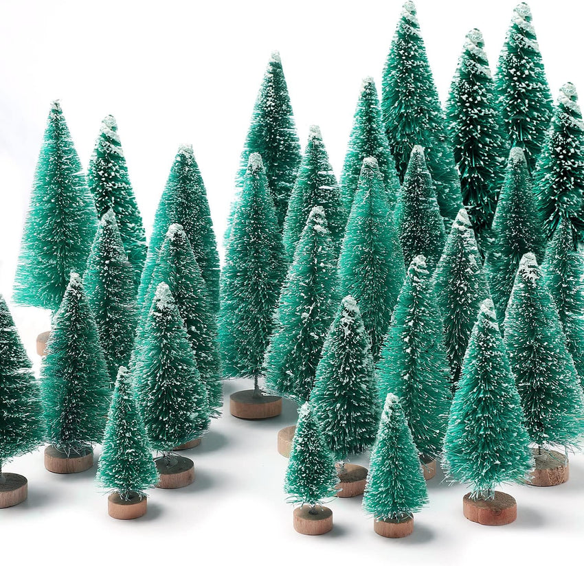 30Pcs Christmas Decorations Mini Christmas Trees, Artificial Christmas Tree Bottle Brush Trees with Wooden Base for Christmas Decor Christmas Party Home Table Craft