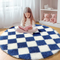 KICMOR Navy Blue and Cream White Rugs for Living Room, 4x6 Fluffy Fuzzy Shag Checkered Rug Shaggy Carpet for Bedroom, Soft Plush Area Rug for Nursery Toddler Room Classroom Study Room Kids Room