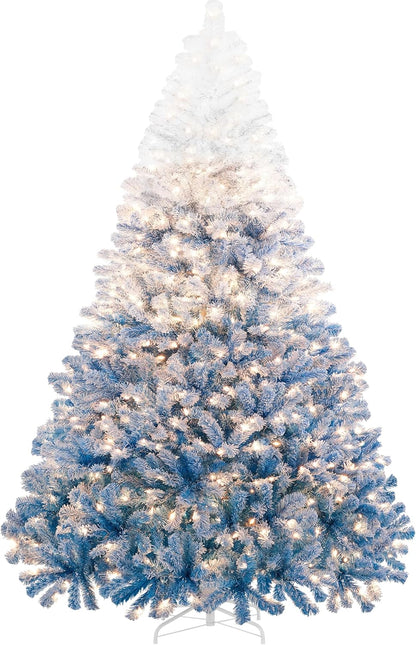 Yaheetech 6ft Snow Flocked Pre-lit Christmas Tree with 250 Warm White Lights, 820 Lush Branch Tips & Quick-Assembly Hinged Design, Full Artificial Xmas Tree for Winter Holiday Décor, Green & White
