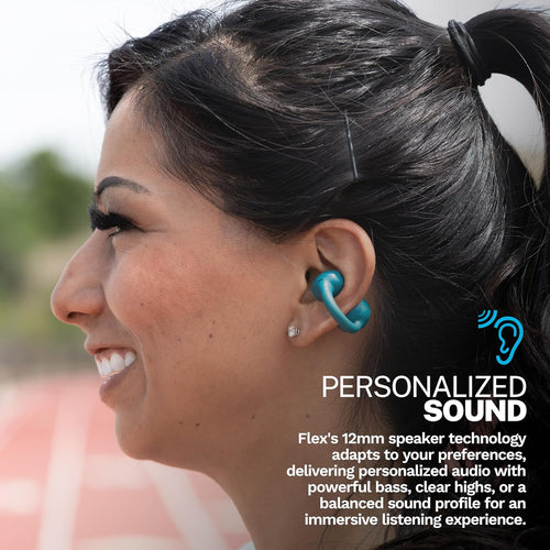 JLab Flex Open Earbuds, Clip-on Cuff Design, Wireless Open-Ear Audio Freedom Effortless Fit, Safe Listening, Bluetooth Multipoint, Customize with The App, Teal