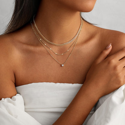 Coshilta Layered Gold Necklaces for Women, 14K Plated Gold Sterling Silver Plated Dainty Pendant Necklace Set with Cubic Zirconia,Stackable Chain Choker,Trendy Personalized Jewelry Gift Non Tarnish