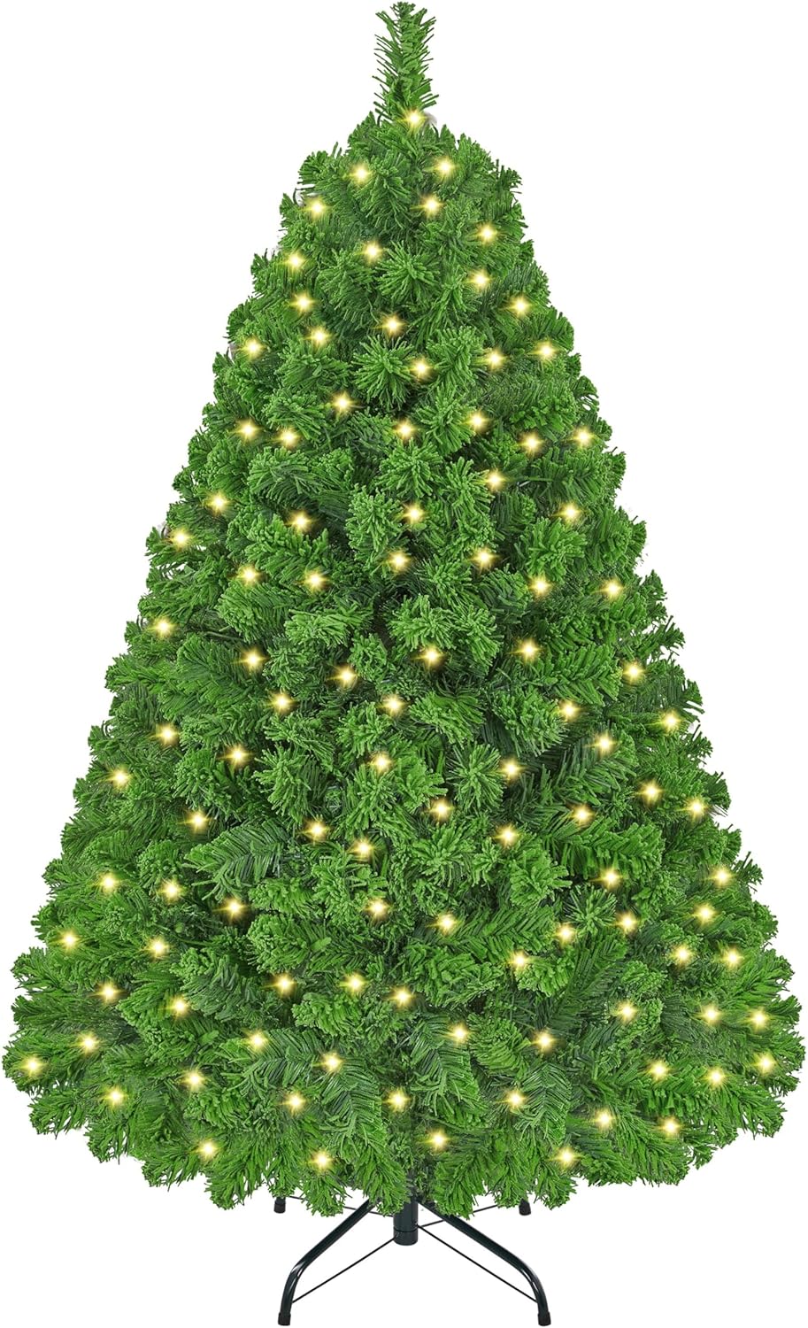 Yaheetech 6ft Snow Flocked Pre-lit Christmas Tree with 250 Warm White Lights, 820 Lush Branch Tips & Quick-Assembly Hinged Design, Full Artificial Xmas Tree for Winter Holiday Décor, Green & White