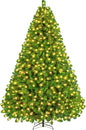 Yaheetech 6ft Snow Flocked Pre-lit Christmas Tree with 250 Warm White Lights, 820 Lush Branch Tips & Quick-Assembly Hinged Design, Full Artificial Xmas Tree for Winter Holiday Décor, Green & White