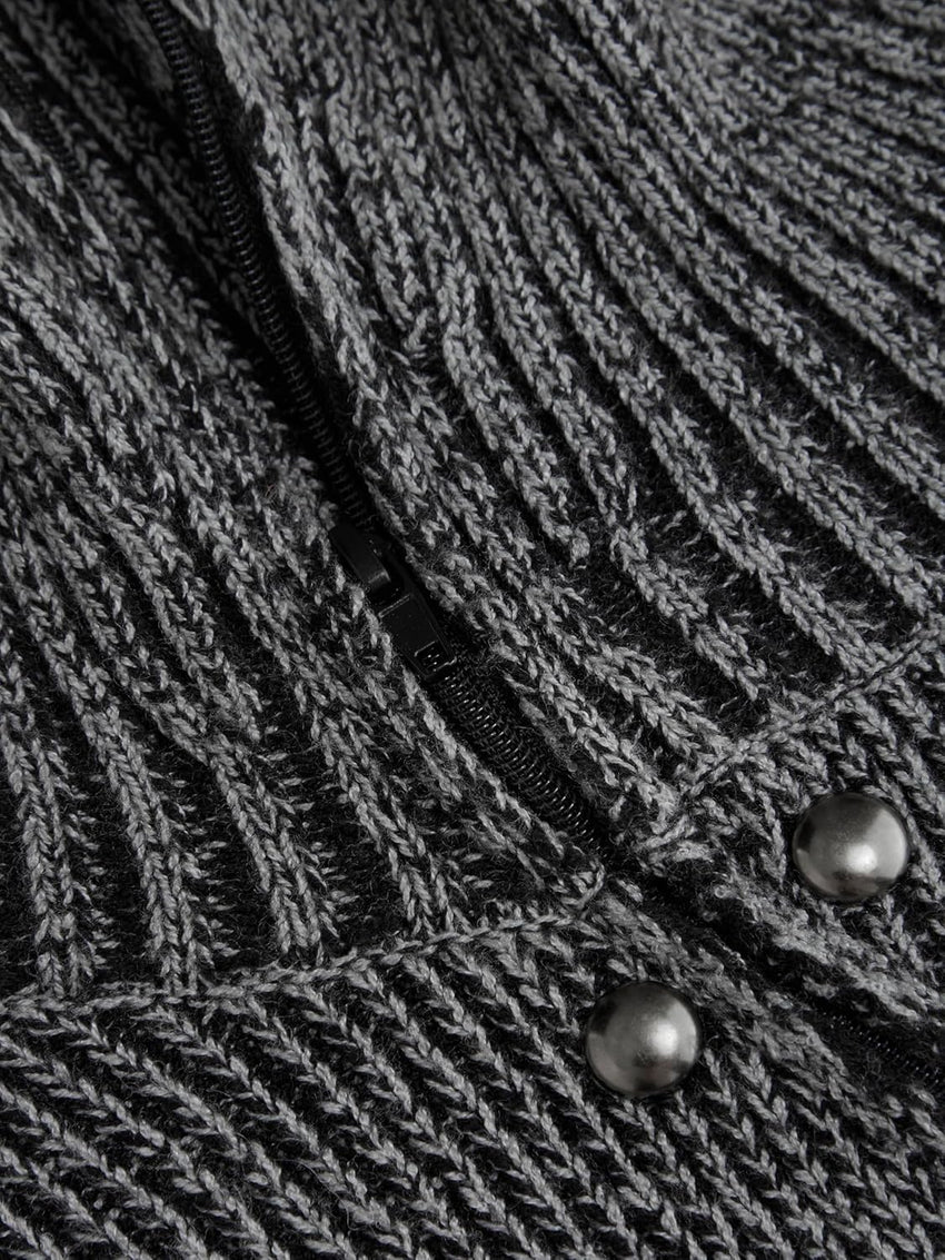 CIDER Zipper Cardigan Sweaters for Women Trendy Stand Collar Rivet Cardigans Split Long Sleeve Fall Winter