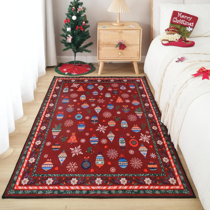 Rugcomf Christmas 3x5 Rug – Red Santa Claus Area Rug, Machine Washable Non-Slip Low Pile Holiday Carpet for Bedroom, Entryway, Bathroom, Kitchen, Bedside, Kids Room