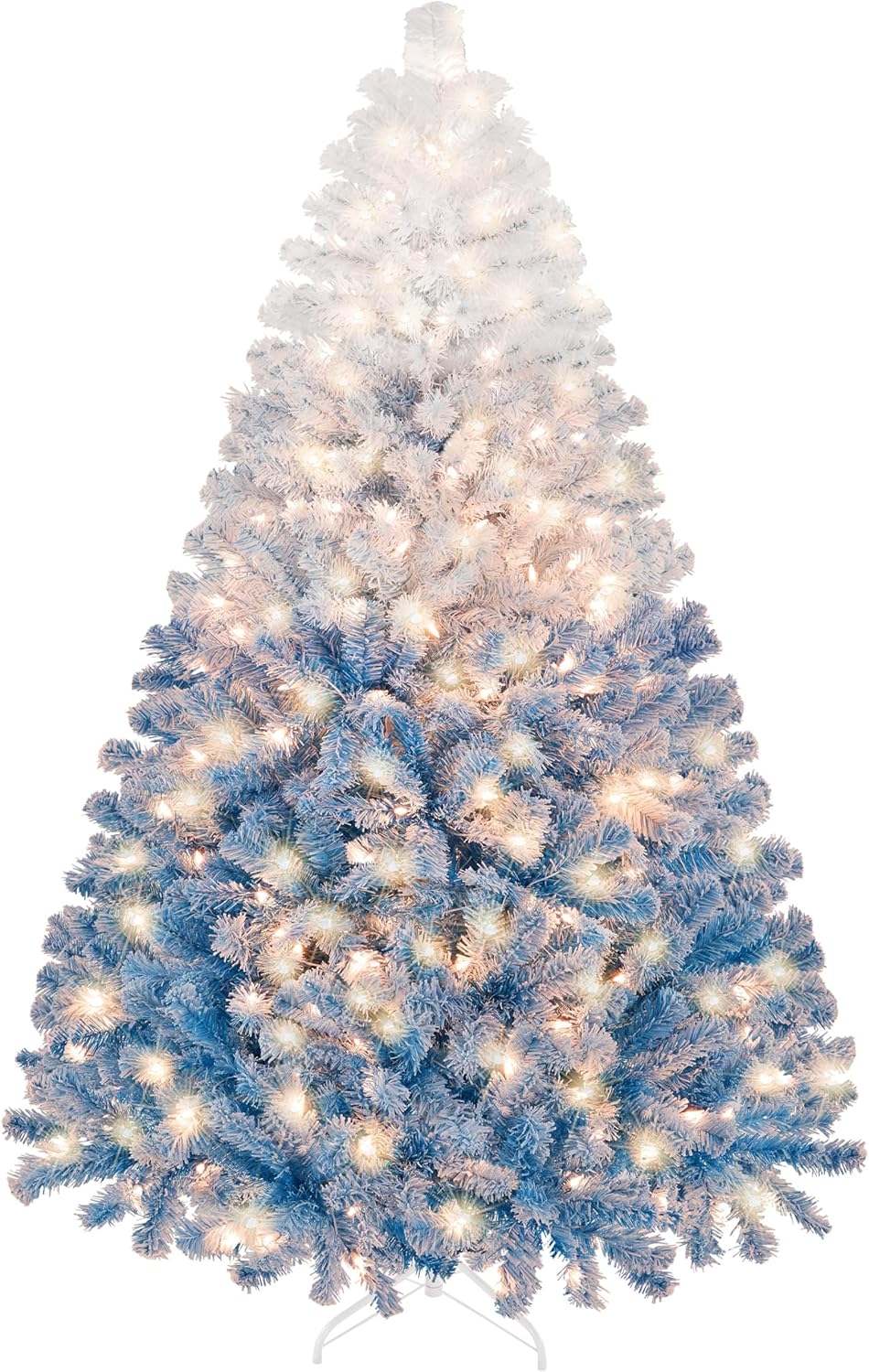 Yaheetech 6ft Snow Flocked Pre-lit Christmas Tree with 250 Warm White Lights, 820 Lush Branch Tips & Quick-Assembly Hinged Design, Full Artificial Xmas Tree for Winter Holiday Décor, Green & White
