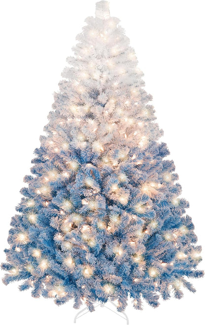 Yaheetech 6ft Snow Flocked Pre-lit Christmas Tree with 250 Warm White Lights, 820 Lush Branch Tips & Quick-Assembly Hinged Design, Full Artificial Xmas Tree for Winter Holiday Décor, Green & White