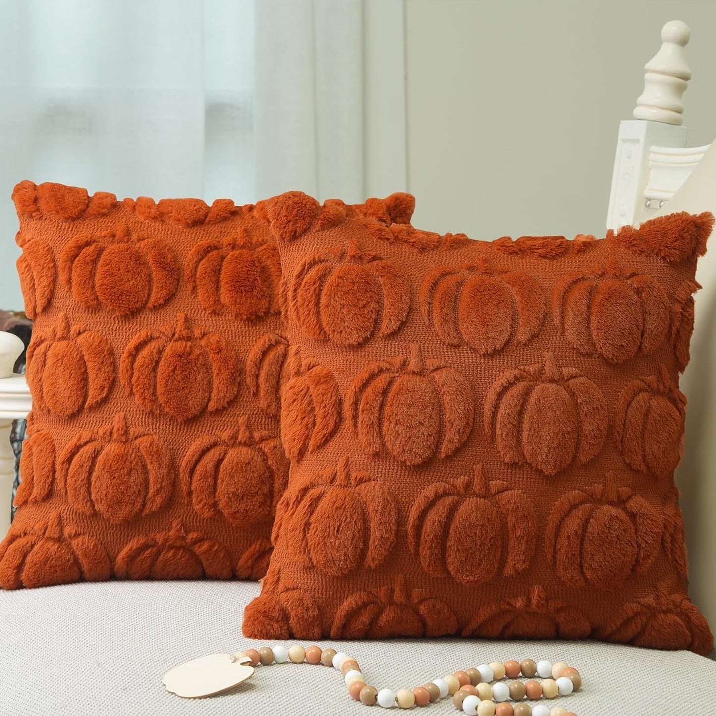 GEEORY Christmas Pillow Covers 18x18 Inch Set of 2, Christmas Decorations Xmas Tree Soft Plush Fluffy Faux Fur Decorative Throw Pillows Rustic Winter Decor Cushion Case Beige Brown GC034-18