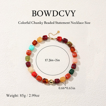 Chunky Beaded Statement Necklace for Women Trendy Colorful Boho Resin Bead Choker Necklaces Summer Handmade Jewelry Gifts Accessories