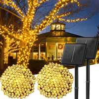 Minetom Solar String Lights Outdoor Waterproof- 40 FT 100 LED Solar Powered String Lights with 8 Lighting Modes, IP65 Waterproof Solar Christmas Lights for Outdoor Outside Tree Party Decor, Warm White